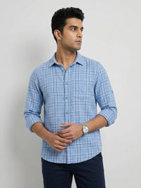 Men Shirt Check Blue Regular Fit