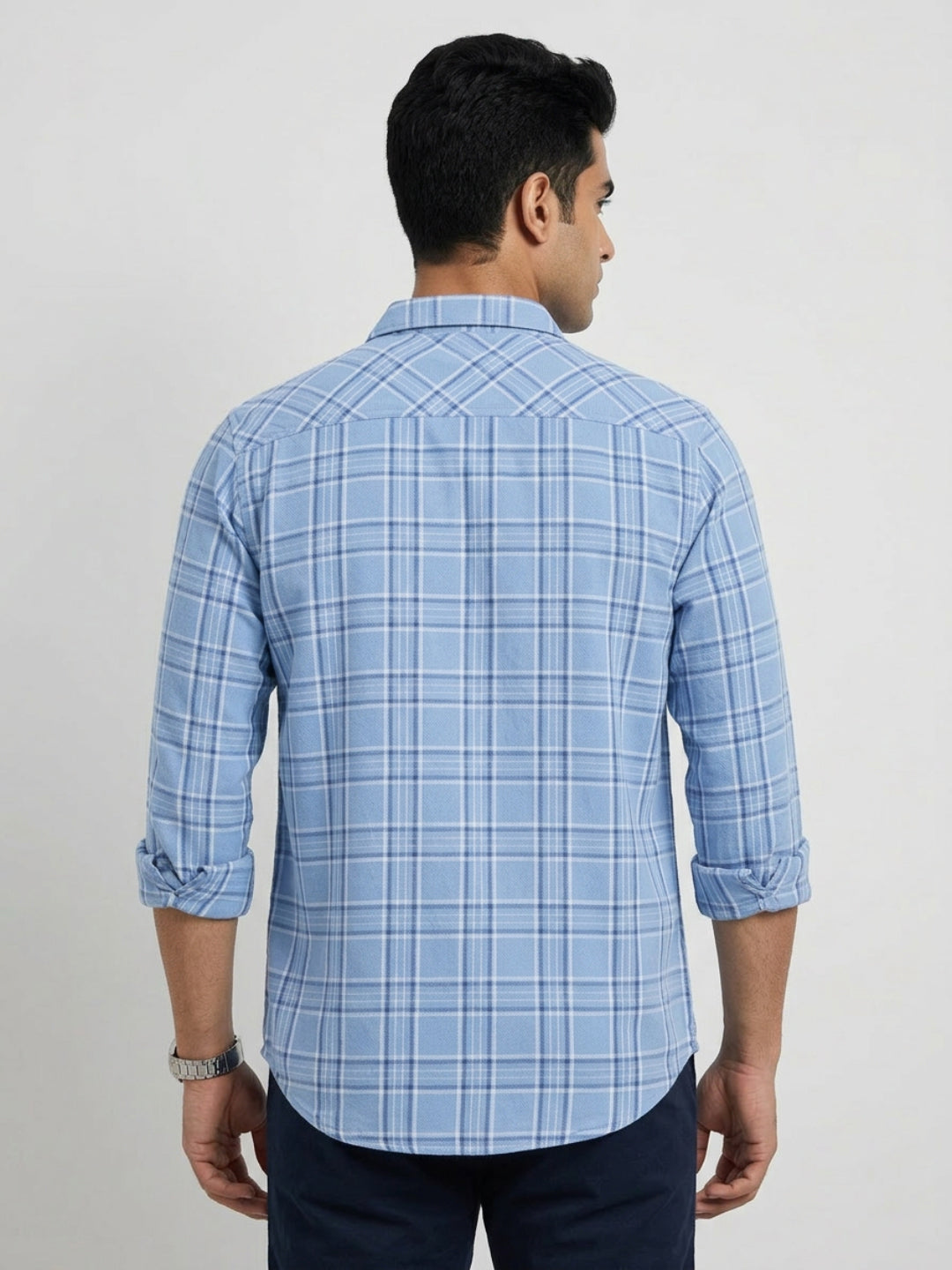 Men Shirt Check Blue Regular Fit