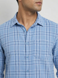 Men Shirt Check Blue Regular Fit