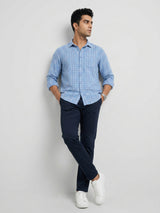 Men Shirt Check Blue Regular Fit