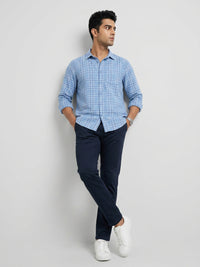 Men Shirt Check Blue Regular Fit