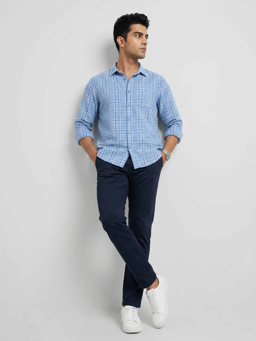 Men Shirt Check Blue Regular Fit