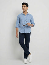 Men Shirt Check Blue Regular Fit