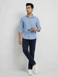 Men Shirt Check Blue Regular Fit