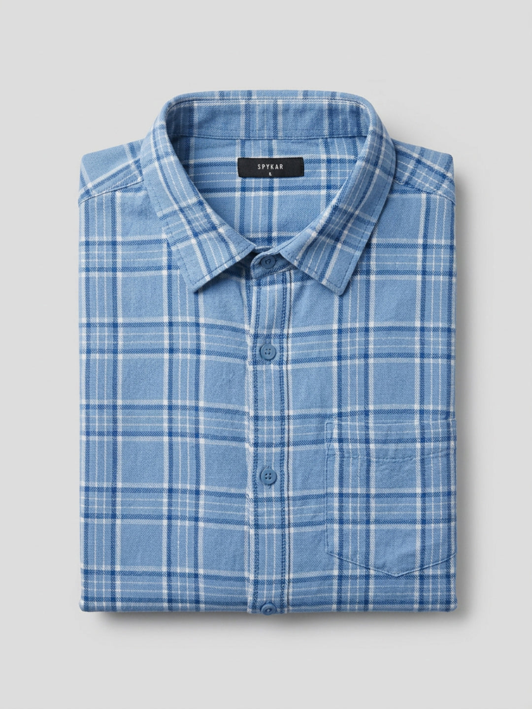 Men Shirt Check Blue Regular Fit