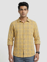 Men Shirt Check Yellow Regular Fit