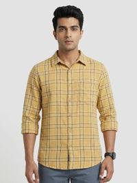 Men Shirt Check Yellow Regular Fit