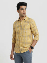 Men Shirt Check Yellow Regular Fit