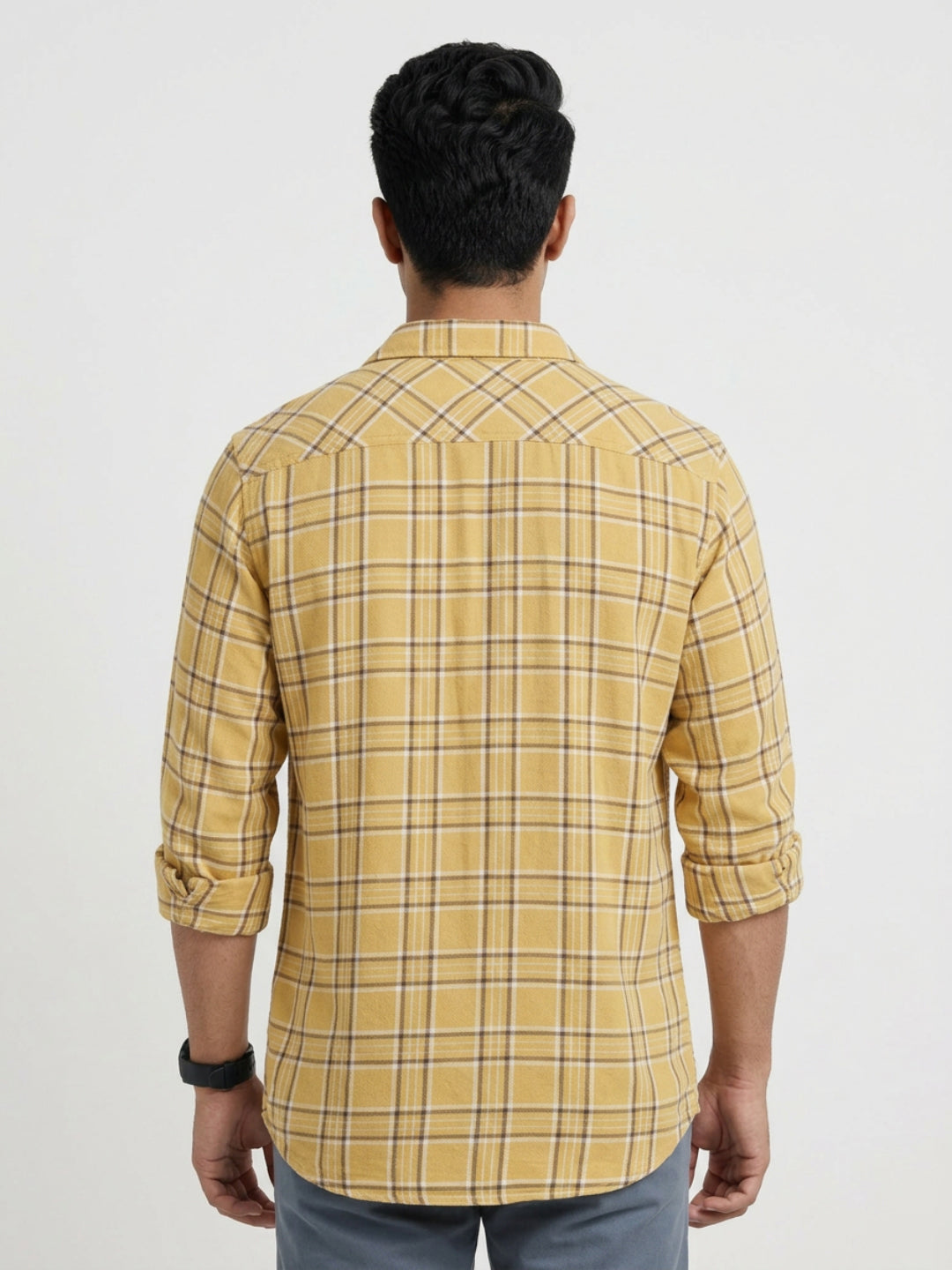 Men Shirt Check Yellow Regular Fit