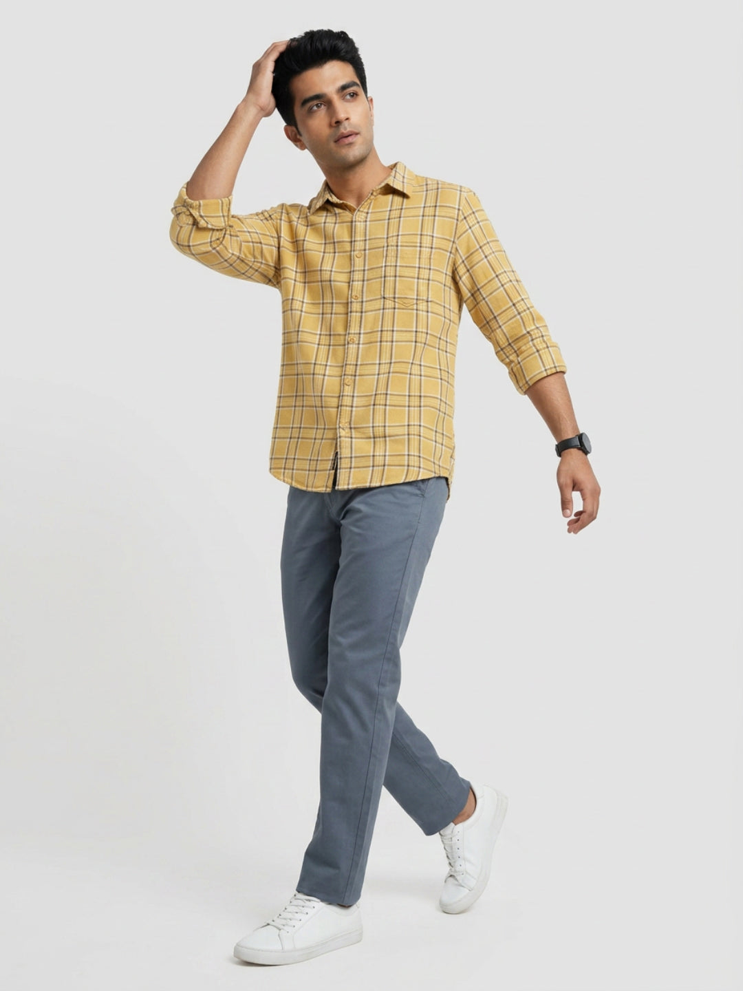 Men Shirt Check Yellow Regular Fit