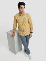 Men Shirt Check Yellow Regular Fit