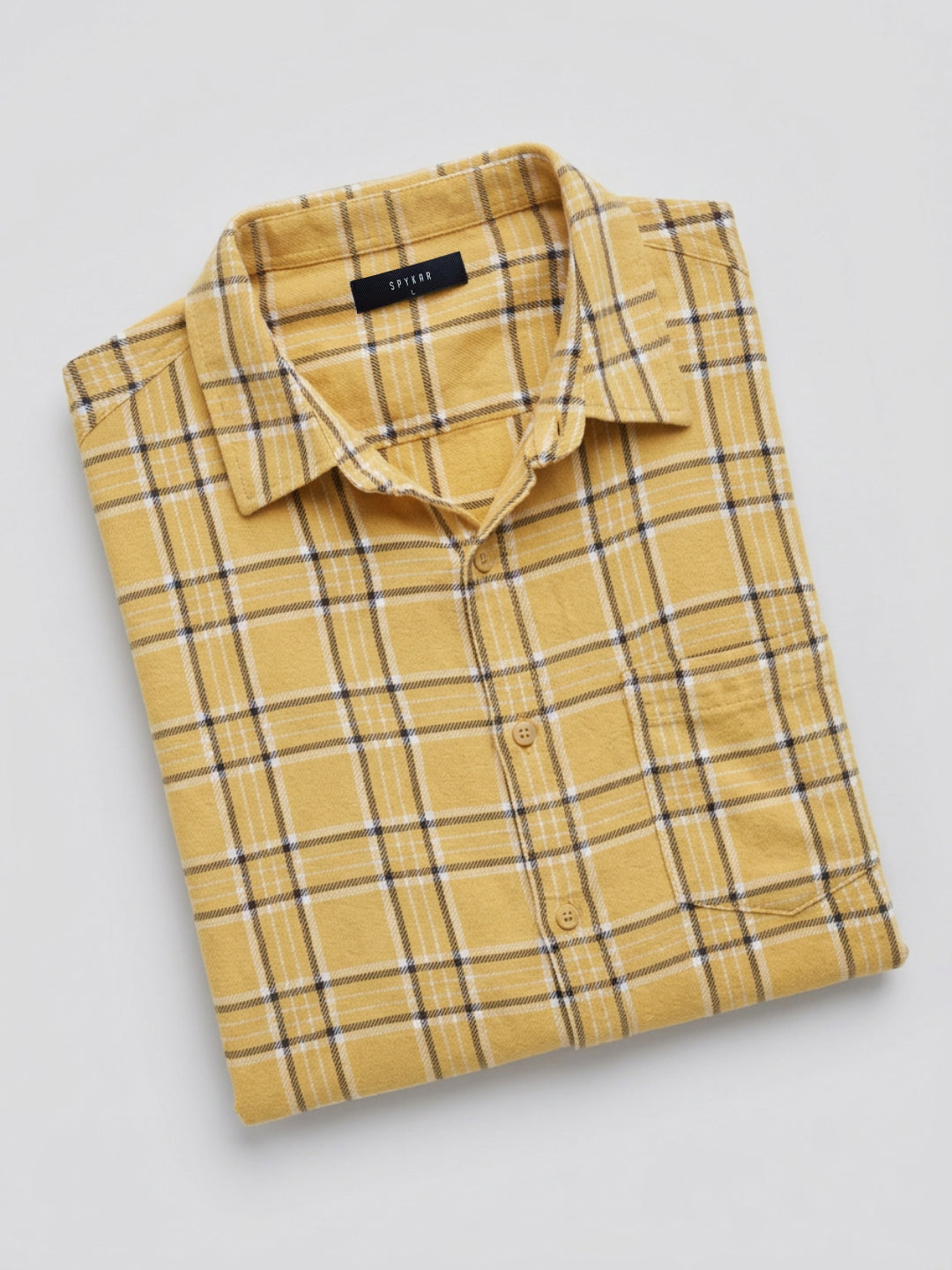 Men Shirt Check Yellow Regular Fit