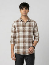 Men Shirt Check Brown Regular Fit