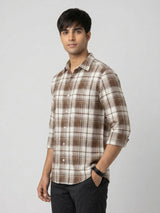 Men Shirt Check Brown Regular Fit
