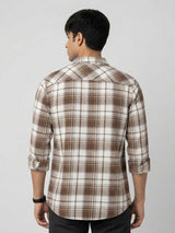 Men Shirt Check Brown Regular Fit