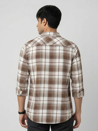 Men Shirt Check Brown Regular Fit