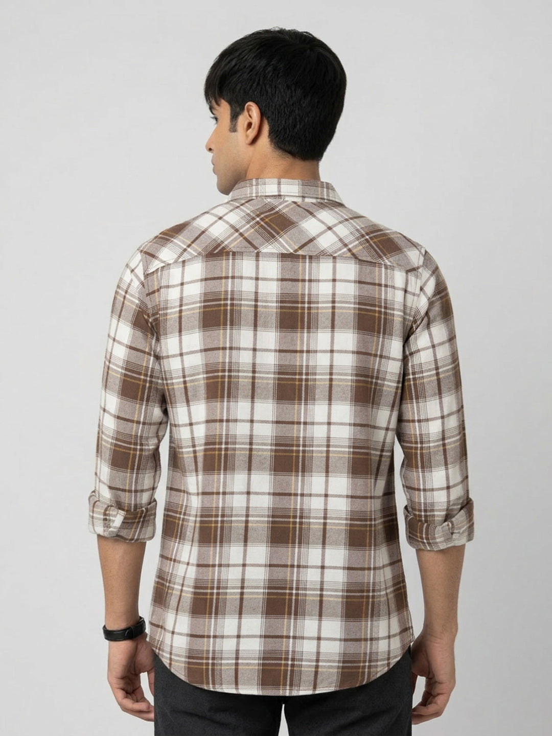 Men Shirt Check Brown Regular Fit