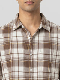 Men Shirt Check Brown Regular Fit