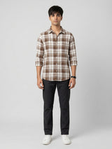Men Shirt Check Brown Regular Fit