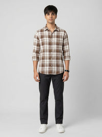 Men Shirt Check Brown Regular Fit