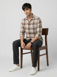Men Shirt Check Brown Regular Fit