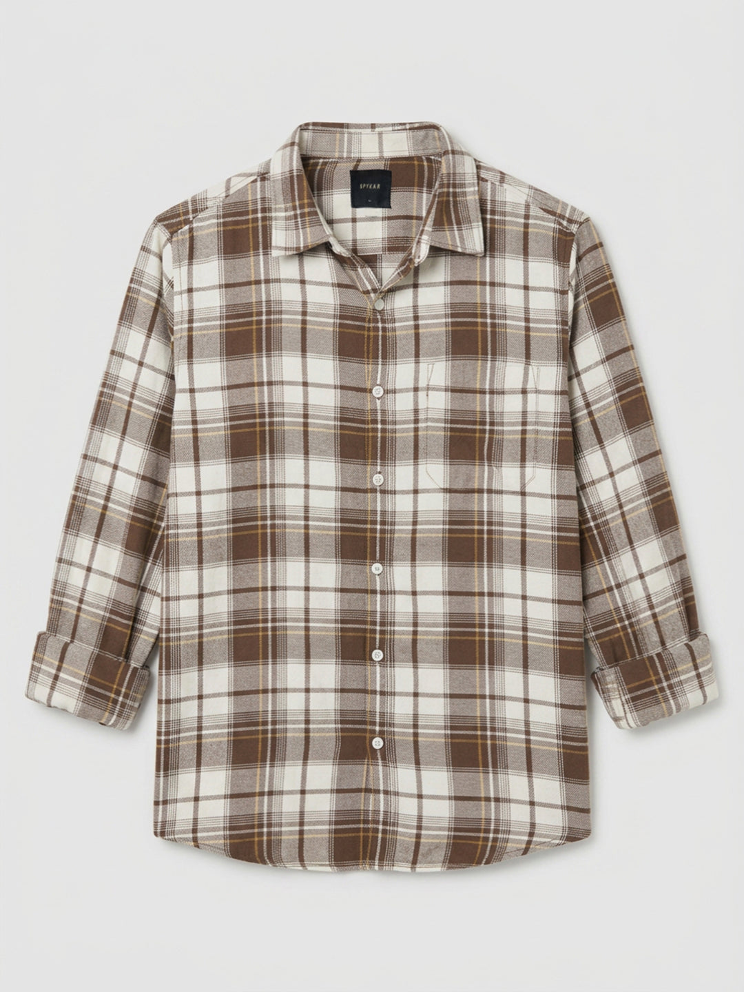 Men Shirt Check Brown Regular Fit