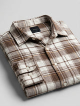 Men Shirt Check Brown Regular Fit
