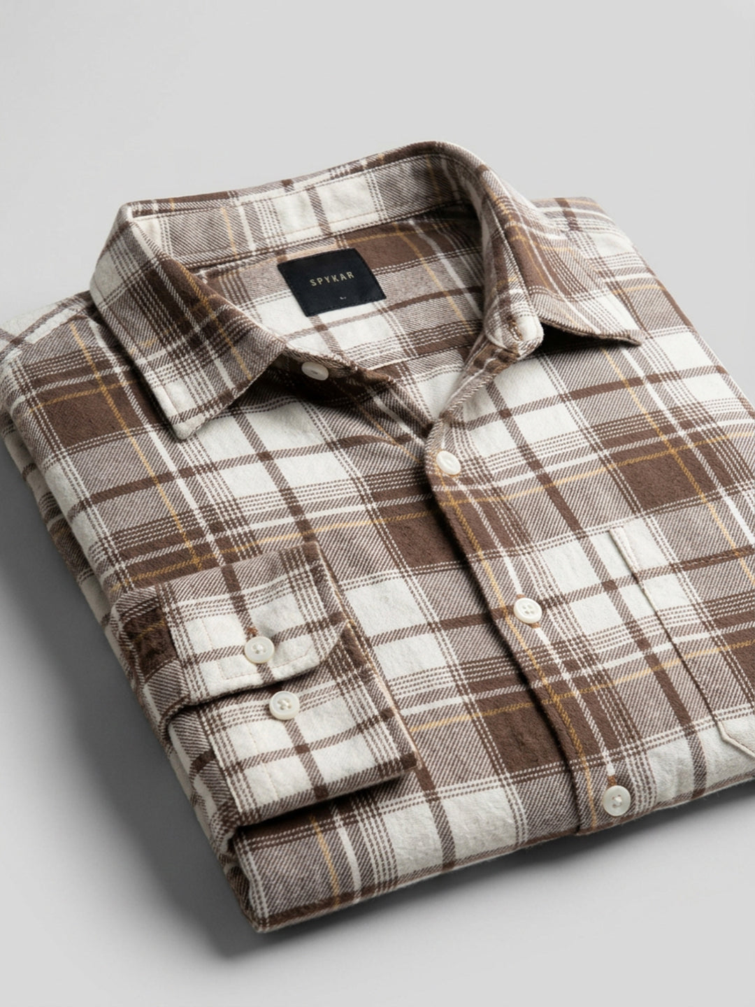 Men Shirt Check Brown Regular Fit