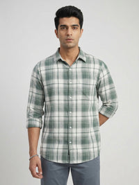 Men Shirt Check Green Regular Fit