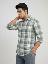 Men Shirt Check Green Regular Fit