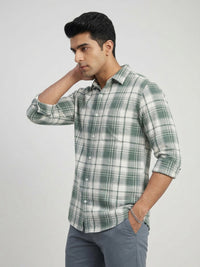 Men Shirt Check Green Regular Fit