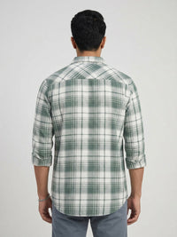 Men Shirt Check Green Regular Fit