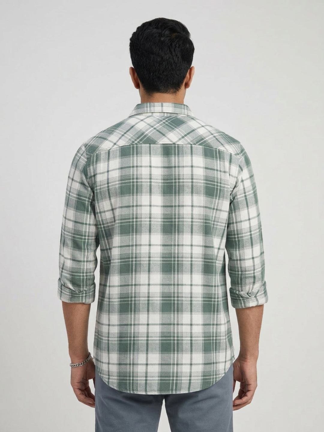 Men Shirt Check Green Regular Fit