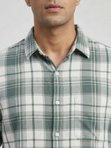 Men Shirt Check Green Regular Fit