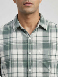 Men Shirt Check Green Regular Fit