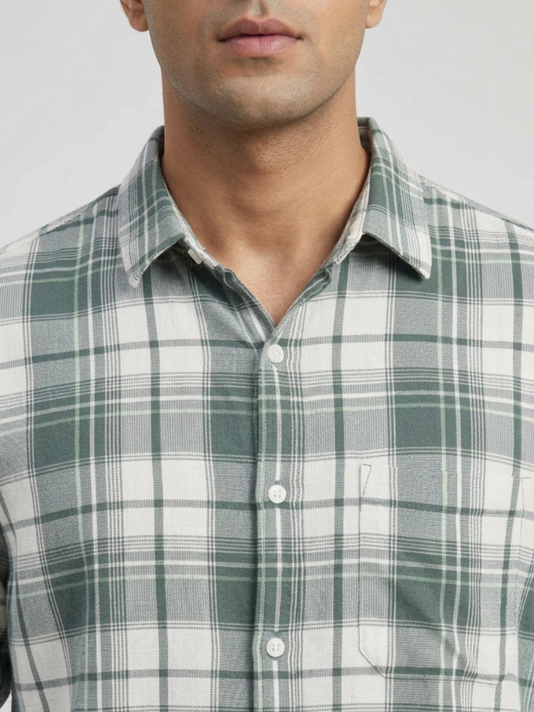 Men Shirt Check Green Regular Fit