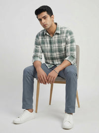Men Shirt Check Green Regular Fit