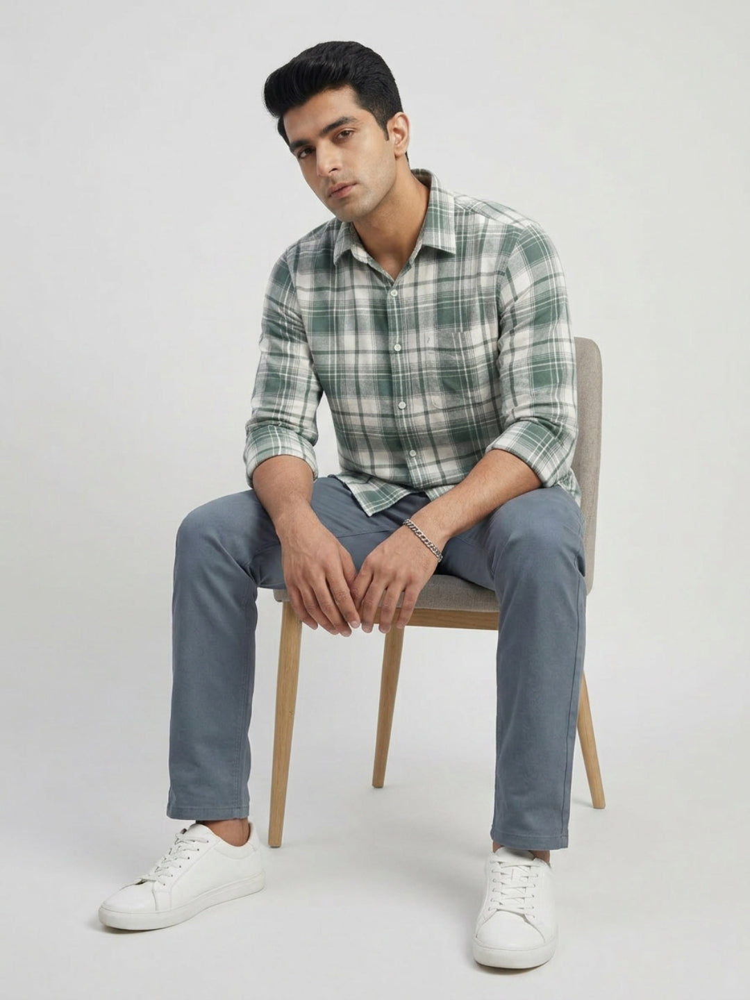 Men Shirt Check Green Regular Fit