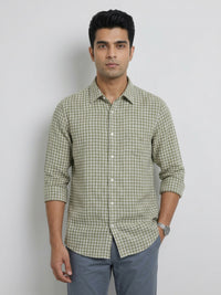 Men Shirt Check Green Regular Fit