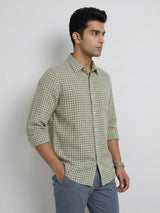 Men Shirt Check Green Regular Fit