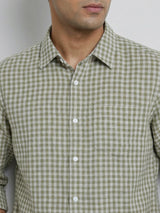 Men Shirt Check Green Regular Fit