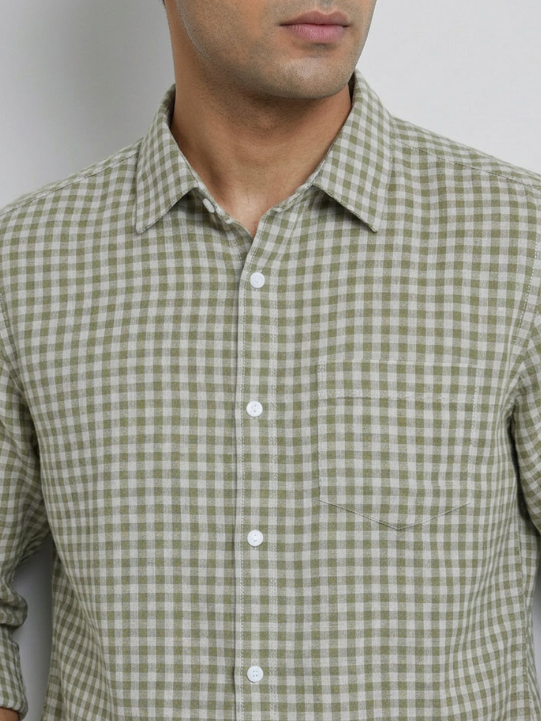 Men Shirt Check Green Regular Fit