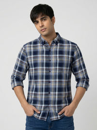 Men Shirt Check Blue Regular Fit