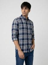Men Shirt Check Blue Regular Fit