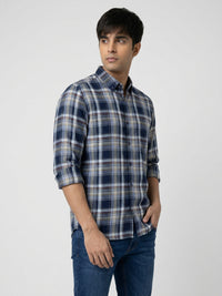Men Shirt Check Blue Regular Fit