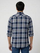 Men Shirt Check Blue Regular Fit