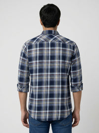 Men Shirt Check Blue Regular Fit