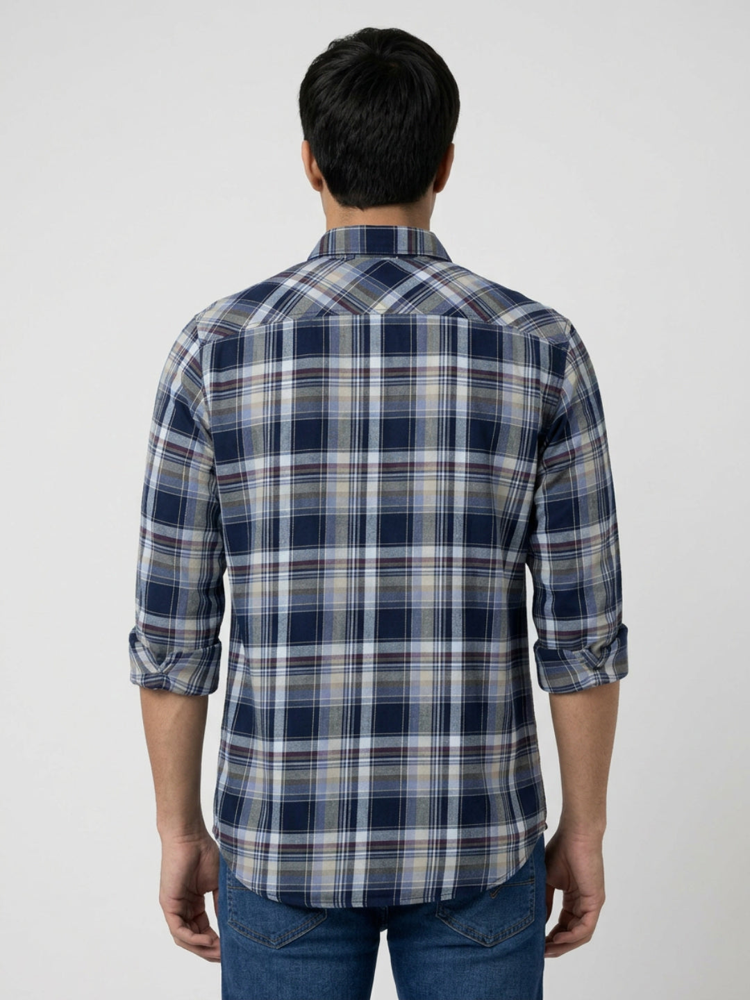 Men Shirt Check Blue Regular Fit