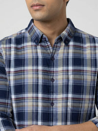 Men Shirt Check Blue Regular Fit