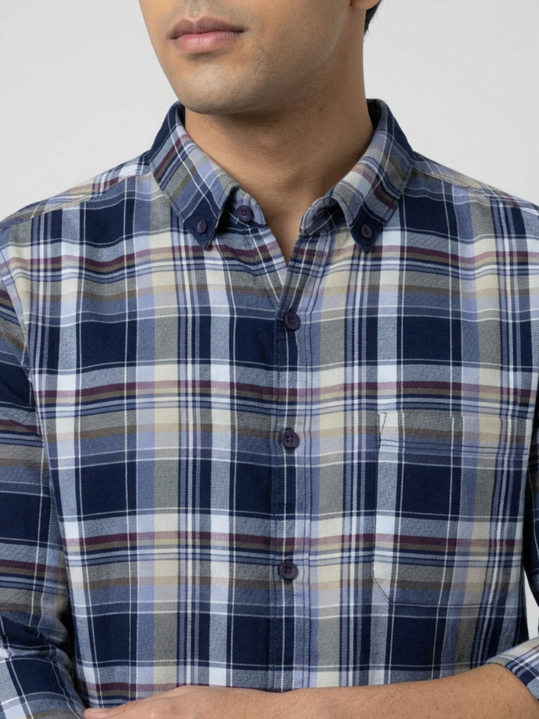 Men Shirt Check Blue Regular Fit
